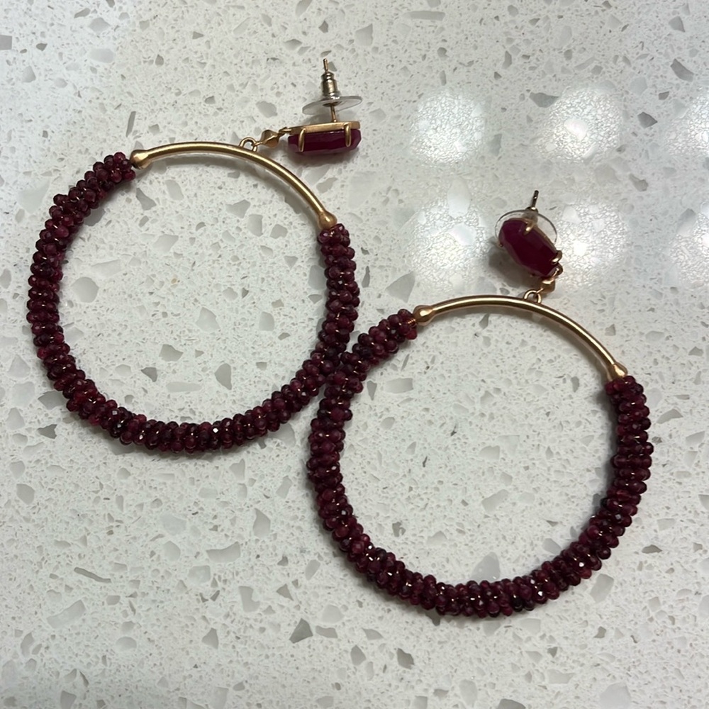 Kendra Scott Russel Beaded Hoop Earrings in Pink Agate 14k Gold Plated